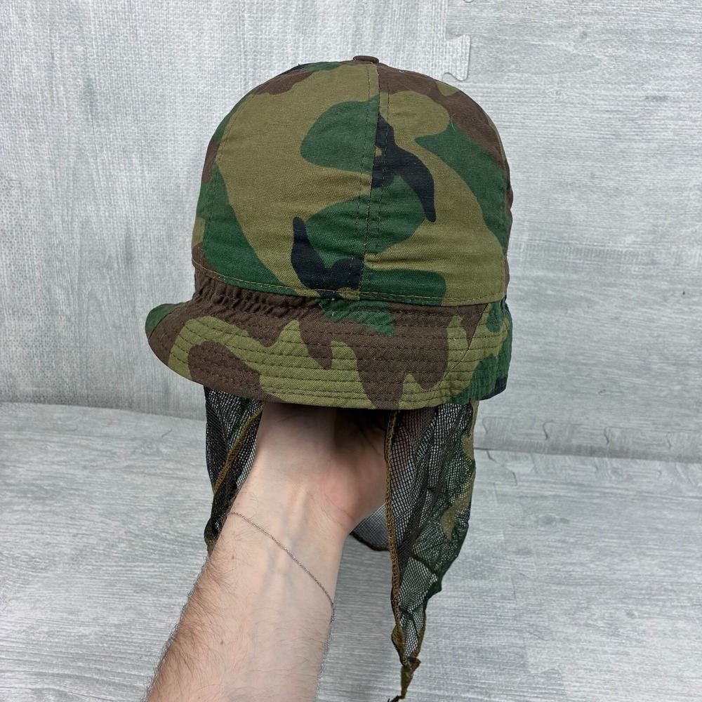 Vintage Original Jones Camo Bucket Hat Cap Adult‎ Canvas Mosquito Net USA Made - Picture 3 of 6